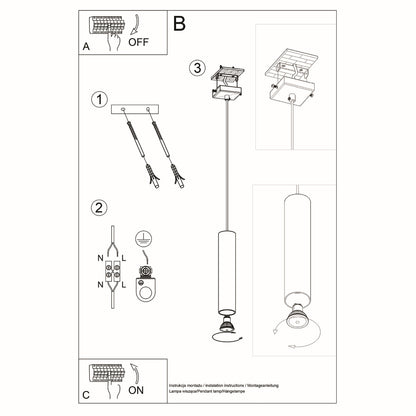 Pendant Lamp Lagos 1 White - Minimalist Hanging Lamp - Adjustable Height - GU10 Bulb Compatible - Durable Powder-Coated Steel Shade