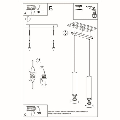 LAGOS - Pendant Lamp 2 White - Minimalist Hanging Light - Adjustable Cord - Durable Steel Shade