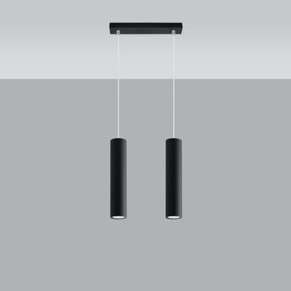 Pendant Lamp Lagos 2 Black - Modern Hanging Lamp - Adjustable Height - GU10 Bulb Compatible - Durable Powder-Coated Steel Shade