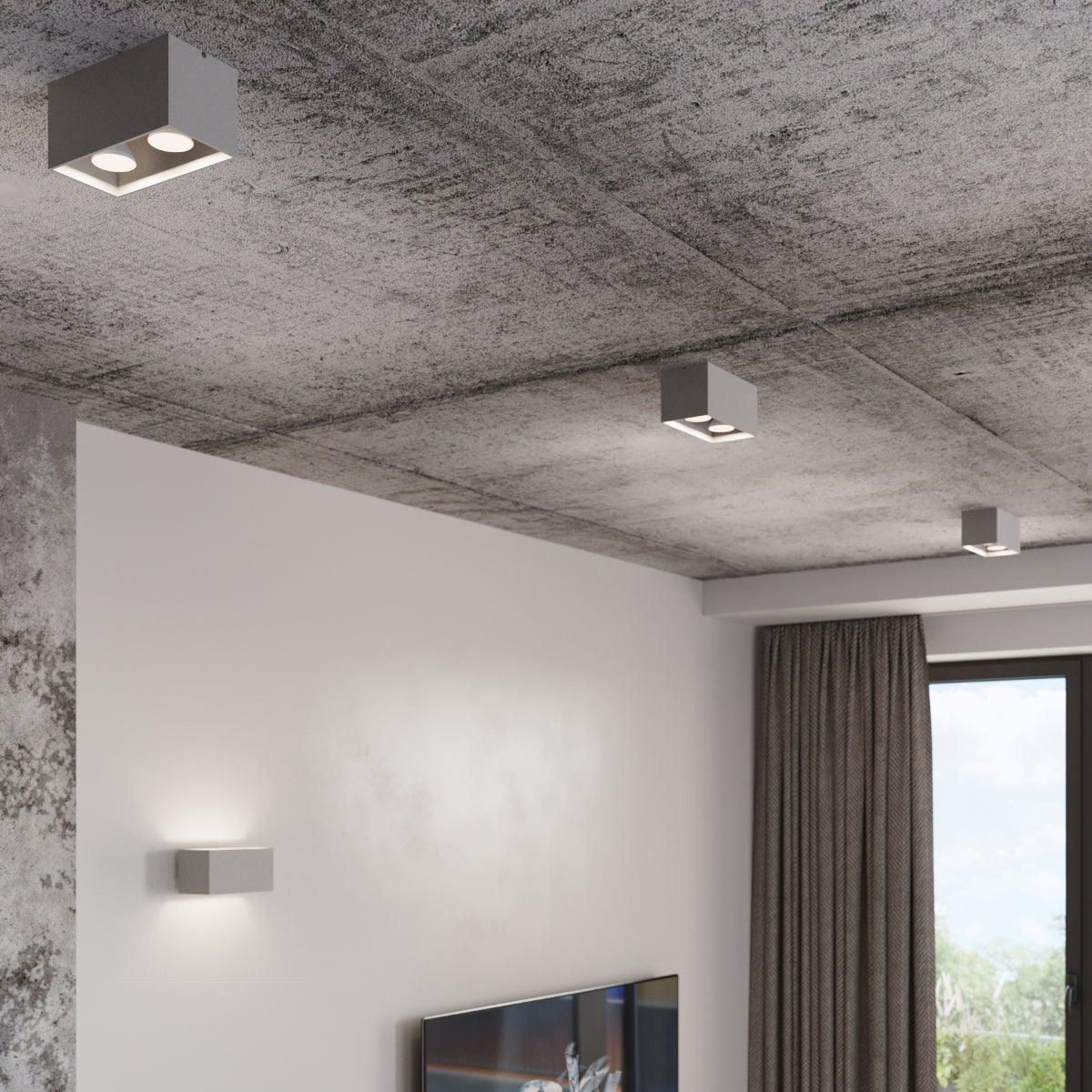 QUAD MAXI Ceiling Light - Grey - Modern Aluminum Design - Interchangeable GU10 Bulbs - Minimalist Style - Surface Mounting - Easy to Clean