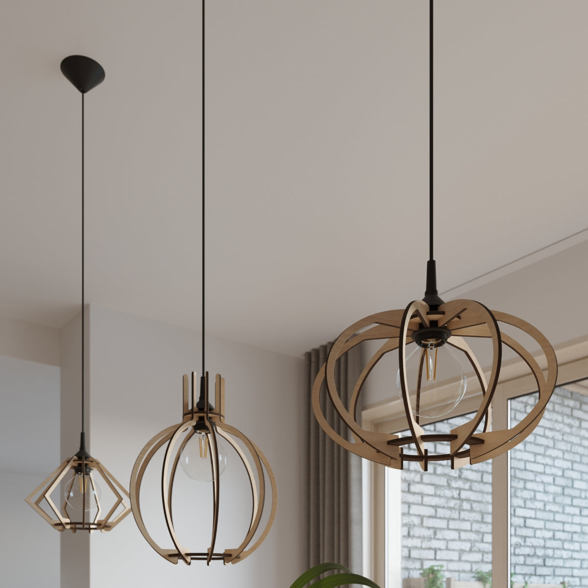 Pendant Lamp Mandelino Natural Wood - Modern Wooden Pendant Light - Adjustable Suspension - Warm and Cozy Lighting - Compatible with E27 Bulbs