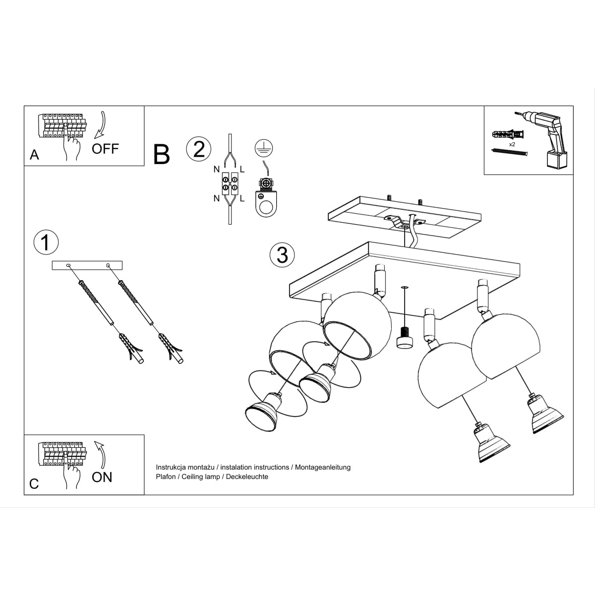 Ceiling Lamp Oculare 4 White - Modern Spot Ceiling Light - Adjustable Directional Lighting