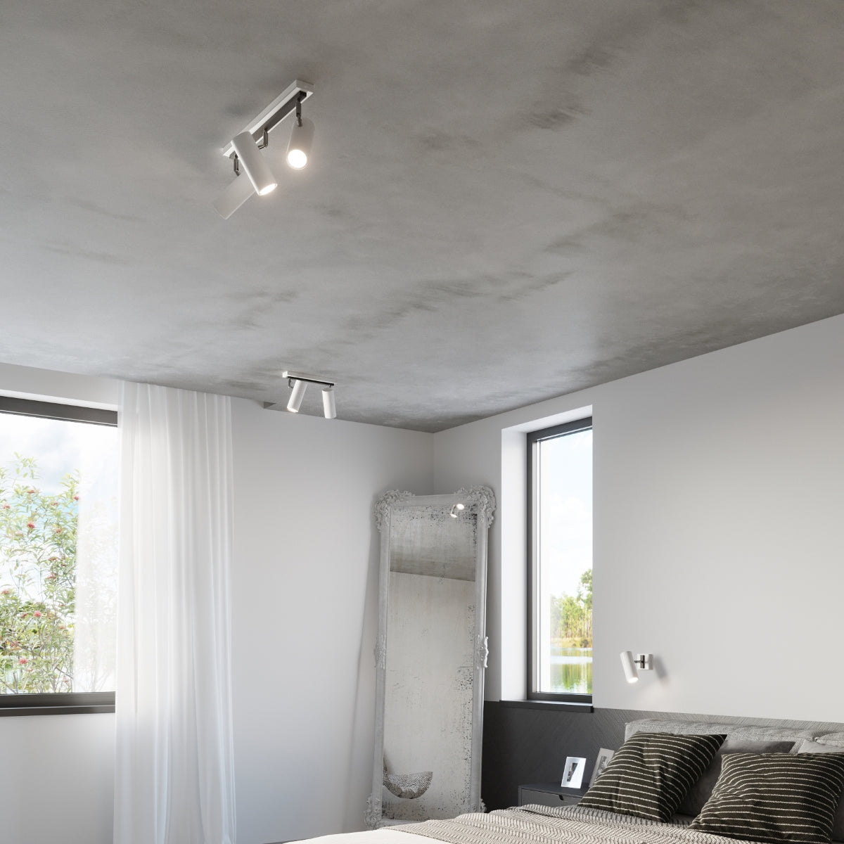 DIREZIONE Ceiling Light - 2-Light White - Minimalist Modern Design - Adjustable Spotlights - GU10 Bulb Compatibility - Ideal for Living Room and Kitchen