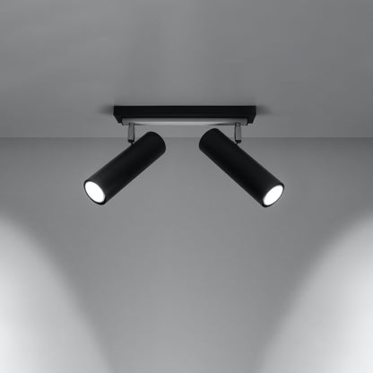 DIREZIONE Ceiling Light - 2-Light Black - Minimalist Modern Design - Adjustable Spotlights - GU10 Bulb Compatibility - Perfect for Living Room and Kitchen