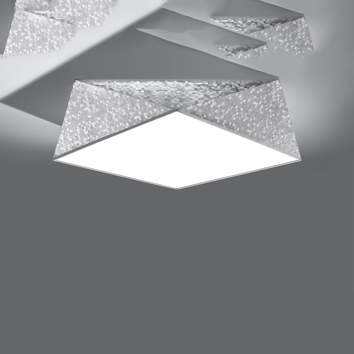 HEXA Silver Ceiling Lamp 45 cm - Modern Geometric Design - E27 Bulb Compatible - Stylish Lighting for Contemporary Interiors