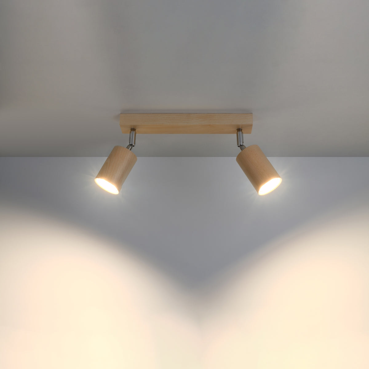 Ceiling Lamp Berg 2 Natural Wood - Wooden Ceiling Light - Two Movable Lampshades - Warm and Rustic Design - Compatible with GU10 Bulbs