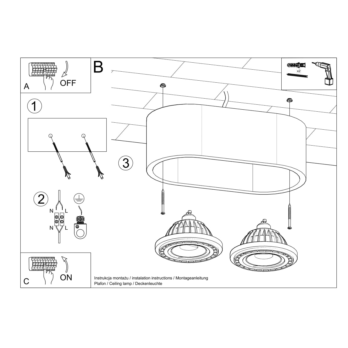 Ceiling Lamp Basic 2 Concrete - Minimalist Concrete Design - Industrial Loft Style - Durable Build - Interchangeable GU10 Bulbs - Easy Maintenance - Versatile for Any Room