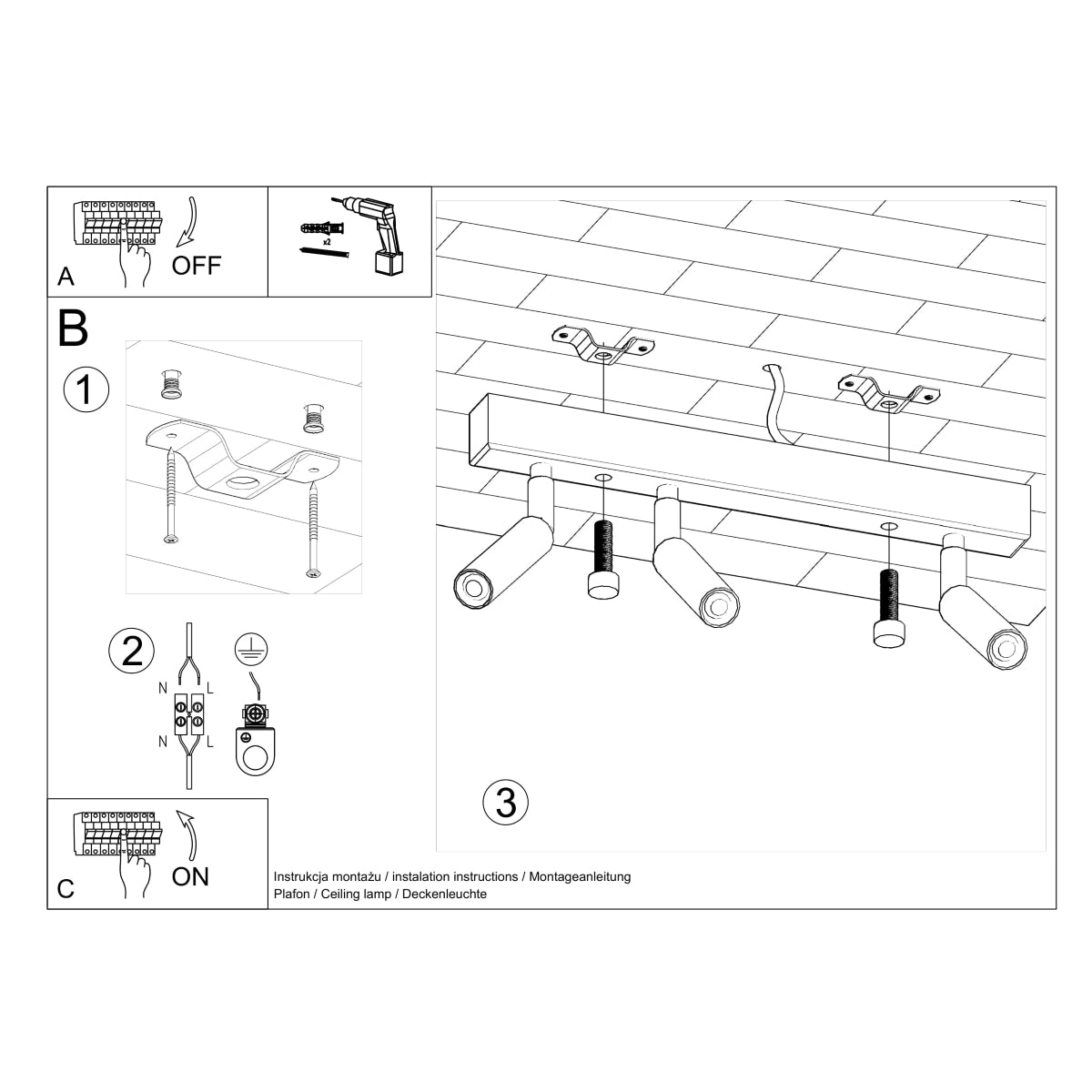 Eyetech Spot Ceiling Light - 3-Light Black - Adjustable Direction - Industrial Design - Powder-Coated Steel - Replaceable G9 Bulbs - Loft Style Lighting