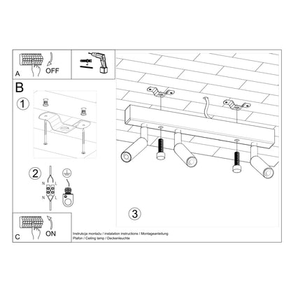 Eyetech Spot Ceiling Light - 3-Light Black - Adjustable Direction - Industrial Design - Powder-Coated Steel - Replaceable G9 Bulbs - Loft Style Lighting