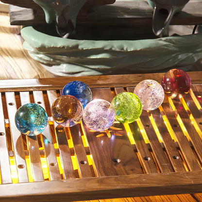 Luminous Crystal Galaxy Orbs – 7 Colorful Spheres – USB Powered – Wooden Base – Elegant Home Decor for Office and Room