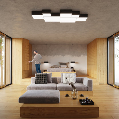 Horus 55 Black Ceiling Lamp - Square Minimalist Design - E27 Bulb Compatible - Modern Loft Lighting Solution