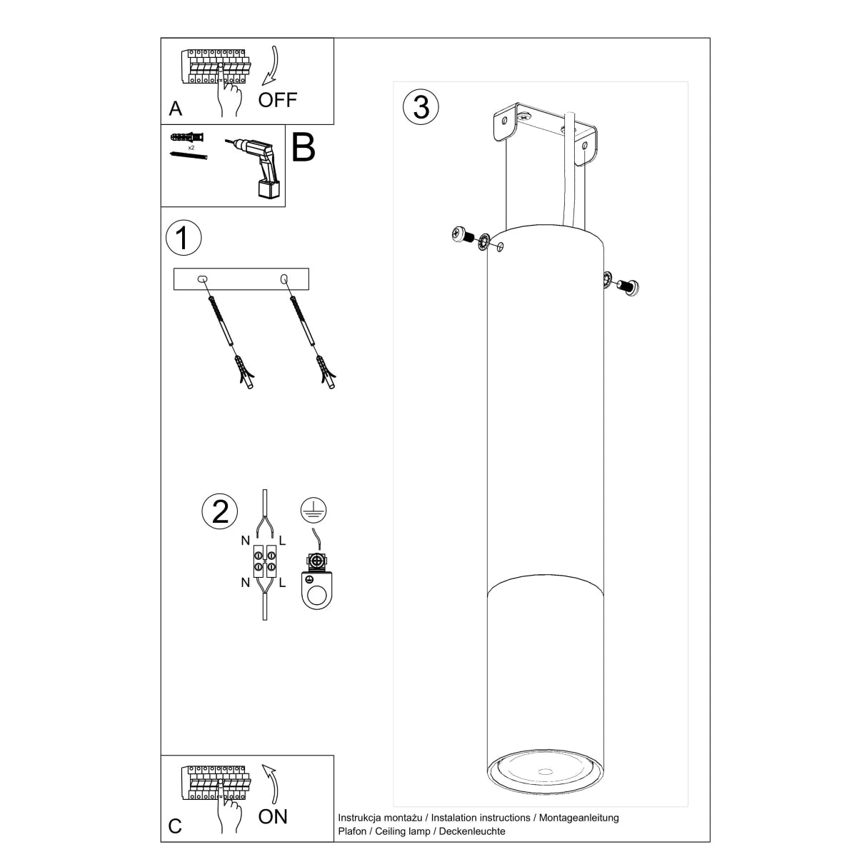 LOOPEZ Ceiling Lamp Black/Chrome - Modern Spot Light - Easy to Clean - Replaceable GU10 Bulbs - Universal Mounting System - Timeless Design