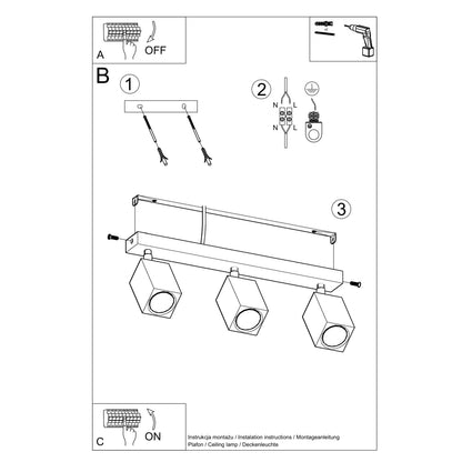 KEKE 3 Oak Ceiling Lamp - Modern Minimalist Lighting - Loft Style Wooden Design - Durable and Adjustable Bulb Options