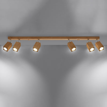 KEKE 6 Oak Ceiling Lamp - Minimalist Wooden Design - Loft Style Lighting - Durable Build - Adjustable Bulb Compatibility - Warm Interior Accent