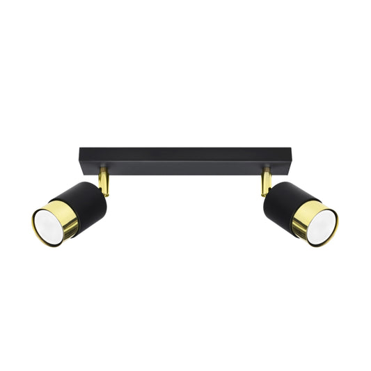 NERO Ceiling Lamp 2 Black/Golden - Modern Loft Design - Adjustable Arms - Compatible with GU10 Bulbs - High-Quality Steel - Stylish and Functional