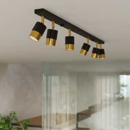 NERO Ceiling Lamp 3 Black/Golden - Modern Loft Design - Adjustable Arms - Compatible with GU10 Bulbs - High-Quality Steel - Stylish and Functional