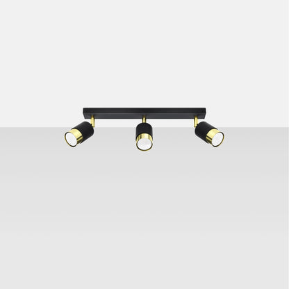 NERO Ceiling Lamp 3 Black/Golden - Modern Loft Design - Adjustable Arms - Compatible with GU10 Bulbs - High-Quality Steel - Stylish and Functional