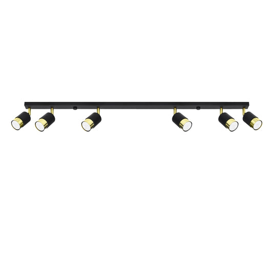 NERO Ceiling Lamp 6 Black/Golden - Modern Loft Design - Adjustable Arms - Compatible with GU10 Bulbs - High-Quality Steel - Stylish and Functional