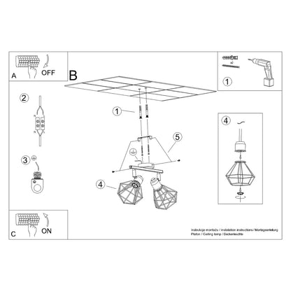 Ceiling Lamp Artemis 2 White - Modern Loft-Style - Adjustable Light Angle - Replaceable Bulbs - Durable Powder-Coated Steel - Versatile Lighting Solution