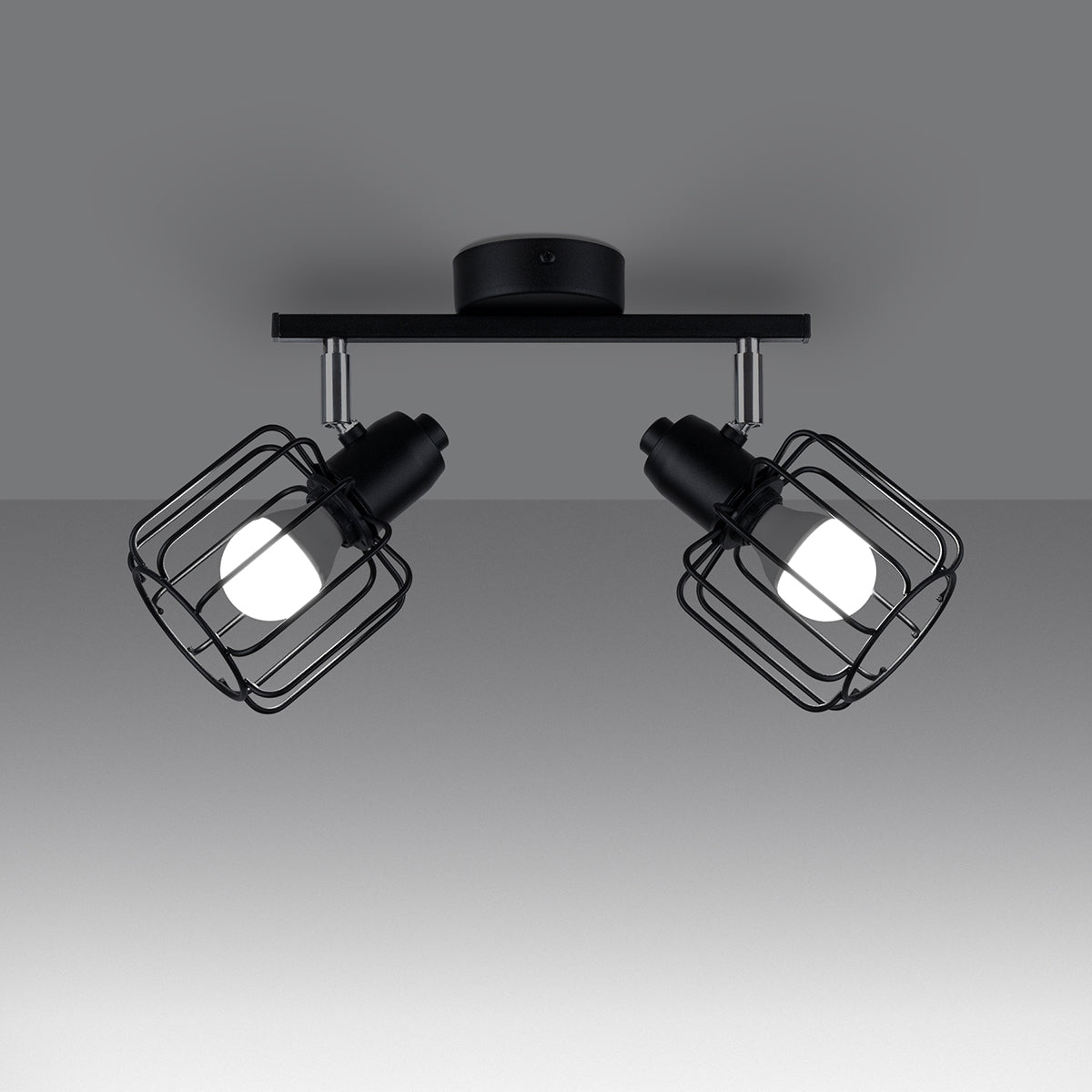 Ceiling Lamp Beluci 2 Black - Loft Style - Adjustable Light Angle - Durable Steel Build - Minimalist Industrial Design - Interchangeable E27 Bulbs