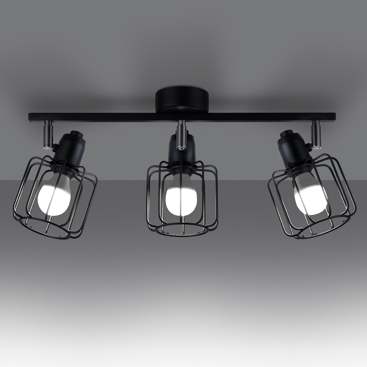 Ceiling Lamp Beluci 3 Black - Loft Style - Adjustable Light Angle - Durable Steel Build - Industrial Minimalist Design - Interchangeable E27 Bulbs