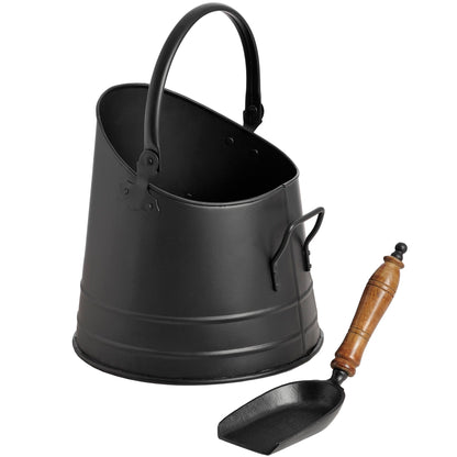 Black Coal Bucket With Teak Handle Shovel Black Steel 11212