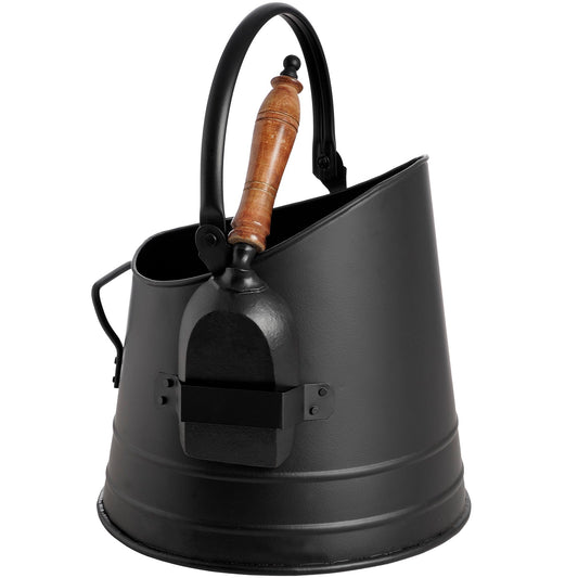 Black Coal Bucket With Teak Handle Shovel Black Steel 11212