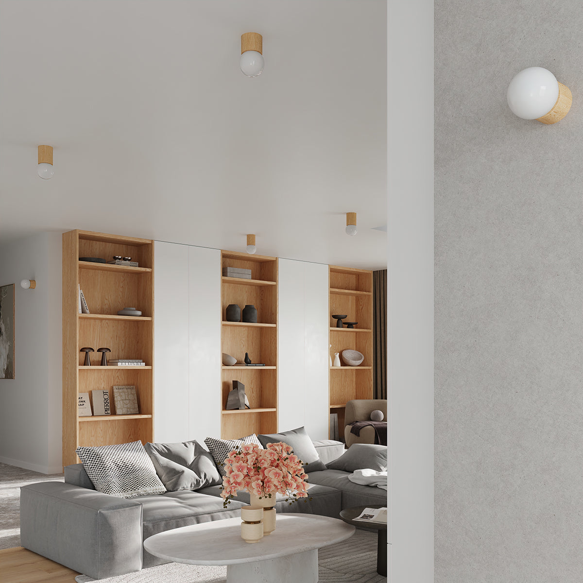 BOOMO - Ceiling Lamp - Scandinavian Minimalist Design - Natural Wood - Warm Light - Compatible with Multiple Bulb Types