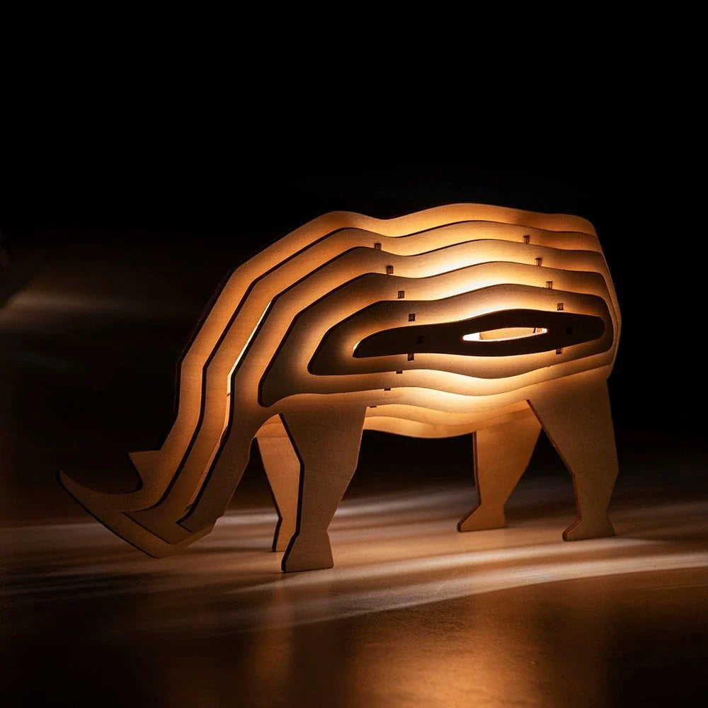 Wooden Animal Light - DIY 3D Puzzle Lamp - Rechargeable - Sensor Control - Warm White Light - Unique Basswood Design - Captivating Home Decor