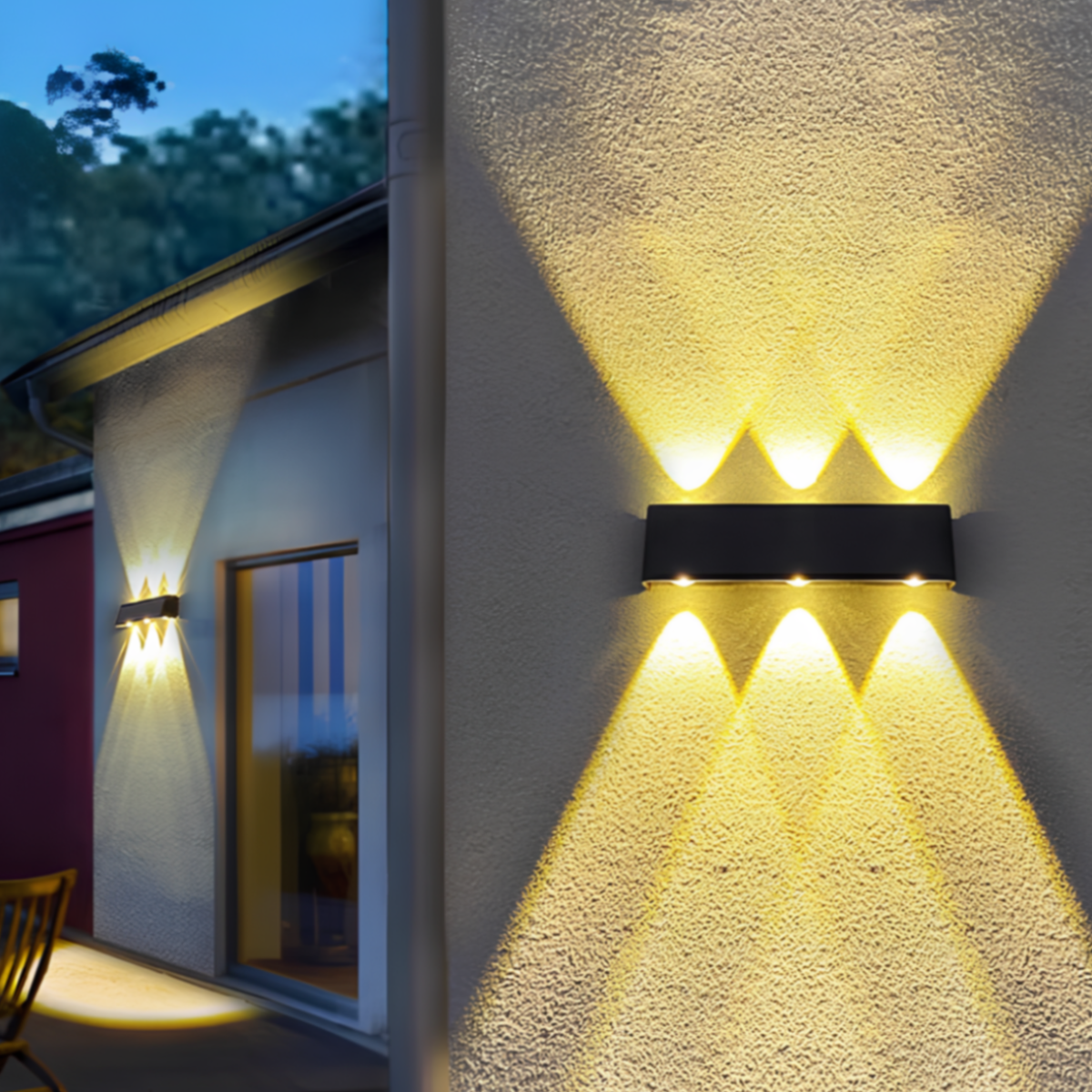 Solar Powered Wall Aura - 6 LED Bulbs - Dual-Sided Warm White Light - Waterproof IP65 - 8-12 Hours Runtime - Durable Aluminum + ABS - 26 x 6 x 7 cm