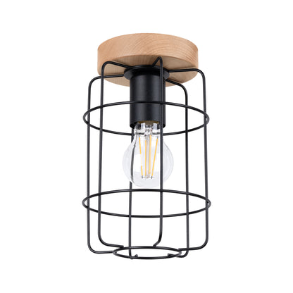 Gotto Ceiling Lamp - Modern Loft Design - Black Steel and Natural Wood - Warm Soothing Light - Durable Construction - Perfect for Classic and Modern Interiors