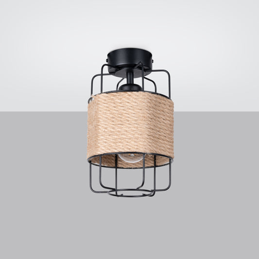 Gizur Ceiling Lamp - Modern Loft Style - Black Steel and Natural Wood - Warm Light with Decorative Bulb - Versatile for Any Interior - Unique Design Accent