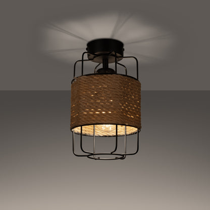 Gizur Ceiling Lamp - Modern Loft Style - Black Steel and Natural Wood - Warm Light with Decorative Bulb - Versatile for Any Interior - Unique Design Accent