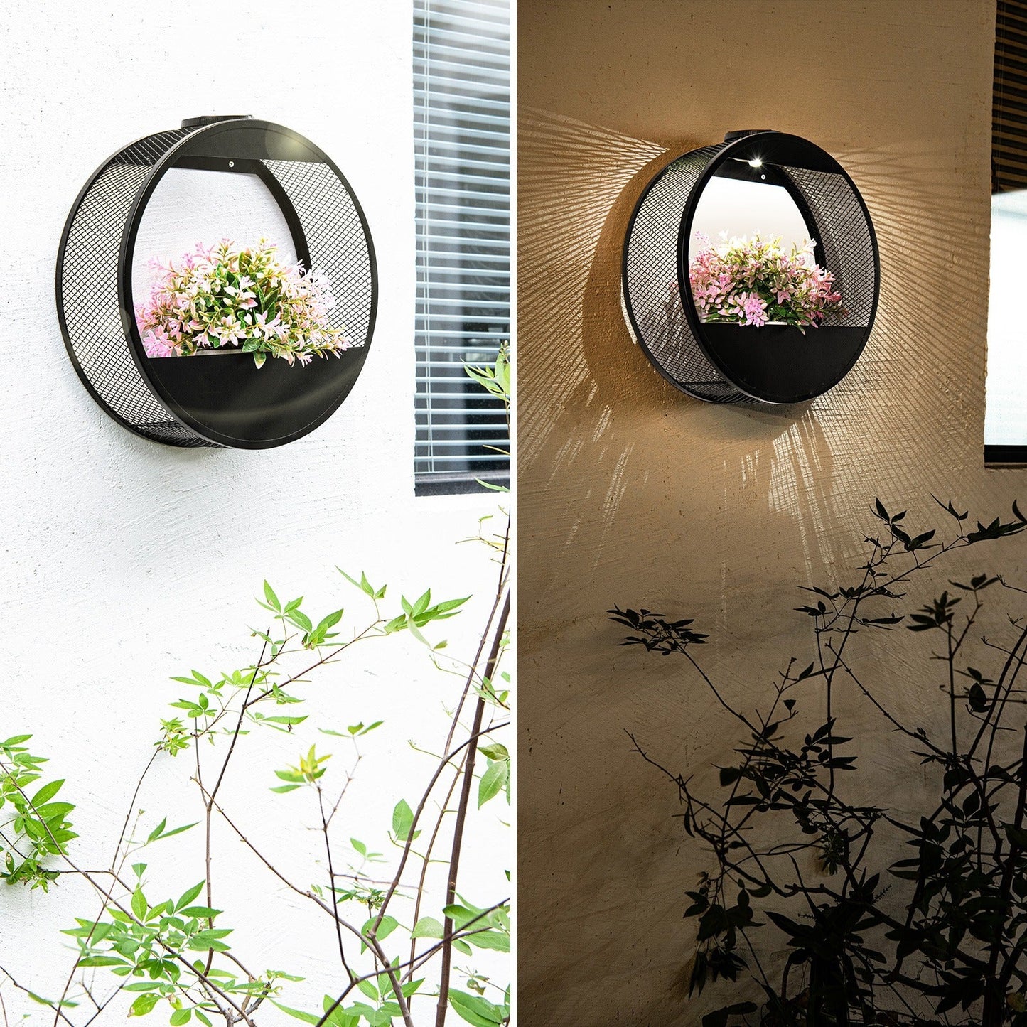 Solar Powered Wall Pot Light - Integrated Plant Pot - Warm & Cool White - Waterproof - Wireless Outdoor Lighting