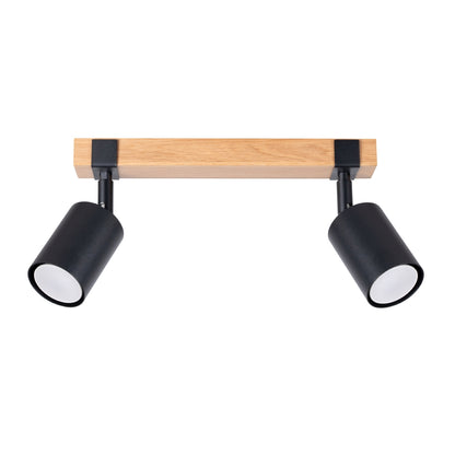 Fager Ceiling Lamp - 2-Light Black - Directional Lighting - Natural Wood & Metal - Adjustable Shades - Scandinavian Minimalist Design - Energy Efficient