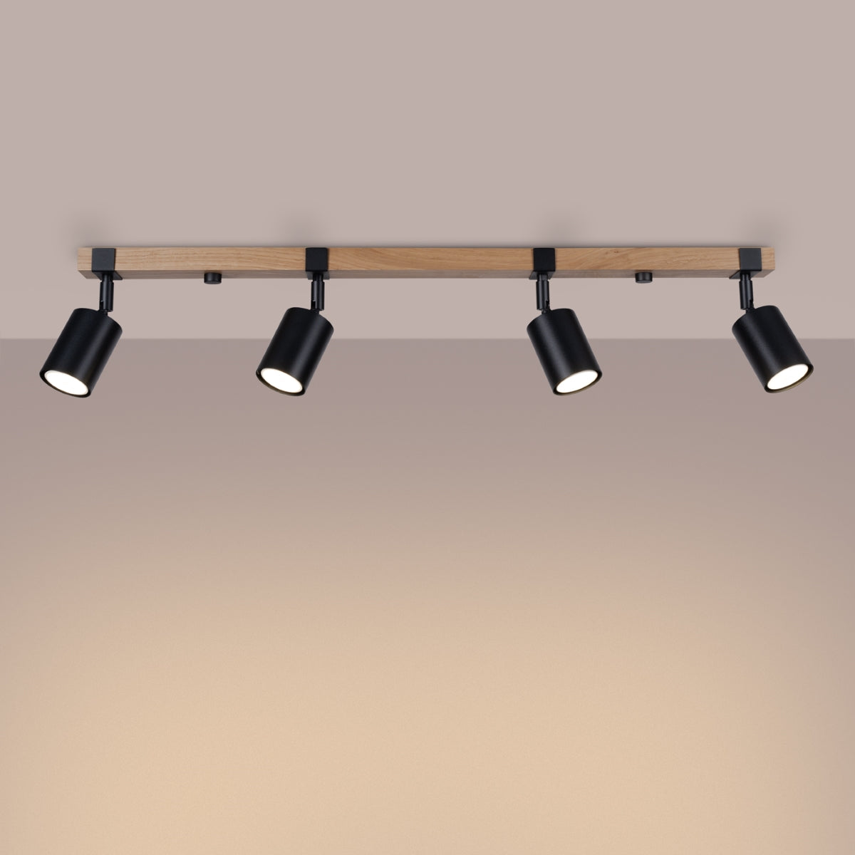 Fager Ceiling Lamp - 4-Light Black - Directional Lighting - Natural Wood & Metal - Adjustable Shades - Large Scandinavian Design - Energy Efficient