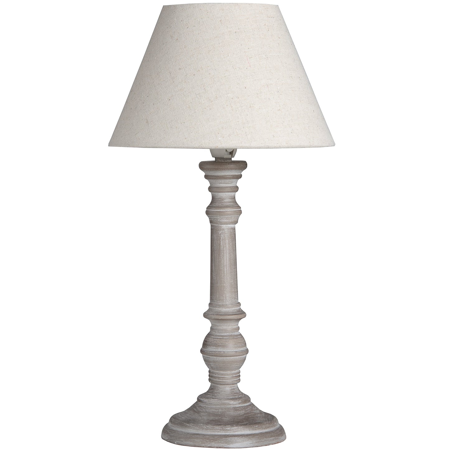 Pella Table Lamp - Rustic Beige Wood with Linen Shade - 45cm Compact Design