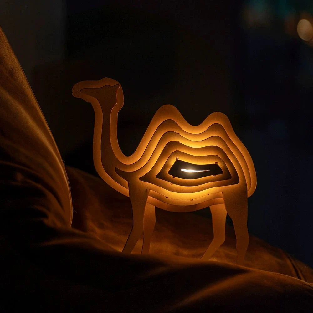 Wooden Animal Light - DIY 3D Puzzle Lamp - Rechargeable - Sensor Control - Warm White Light - Unique Basswood Design - Captivating Home Decor