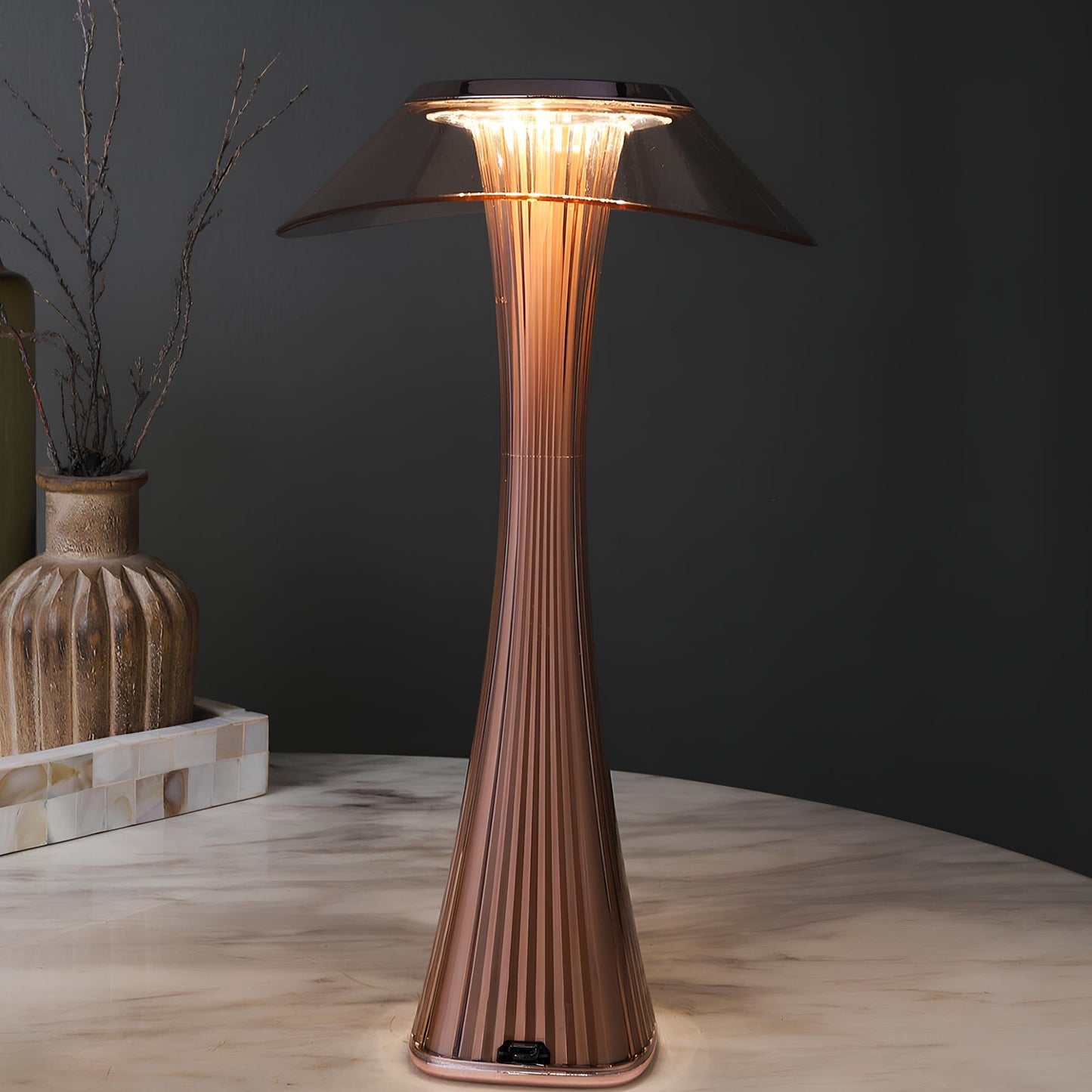 Sculpted Flare Lamp - Cordless Rechargeable LED Light - Elegant Design - Adjustable Lighting Colors