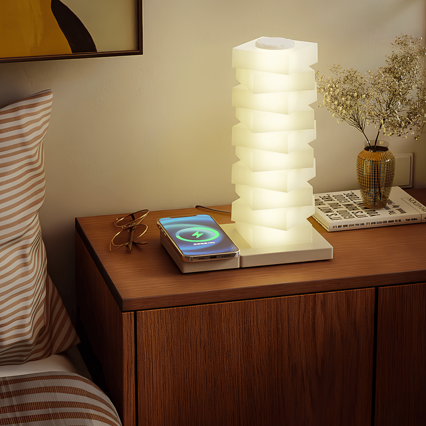 Twistable Pillar of Light - Adjustable Lampshade - LED Lighting Modes - 15W Wireless Charger - Modern Home & Workspace Décor