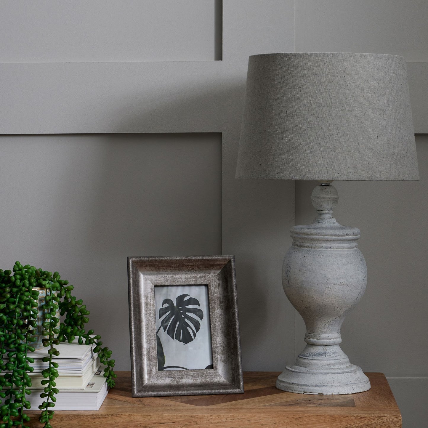 Uthina Table Lamp - Beige Wood Base with Linen Shade - Timeless Neutral Design