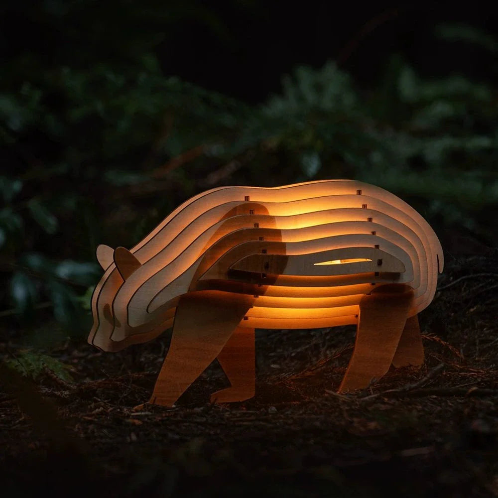 Wooden Animal Light - DIY 3D Puzzle Lamp - Rechargeable - Sensor Control - Warm White Light - Unique Basswood Design - Captivating Home Decor