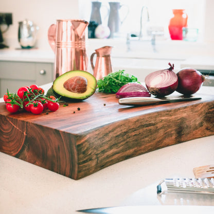 Live Edge Collection Pyman Chopping Board - Brown Acacia Wood - Rustic 8cm Thick