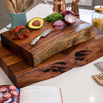 Live Edge Collection Pyman Chopping Board - Brown Acacia Wood - Rustic 8cm Thick