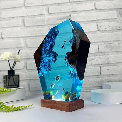 Ocean-Themed Night Light - Resin 3D Effect Lamp with USB Plug-In, Multicolor & Dimmable Lighting Options for Relaxation or Decor