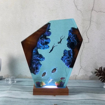 Ocean-Themed Night Light - Resin 3D Effect Lamp with USB Plug-In, Multicolor & Dimmable Lighting Options for Relaxation or Decor