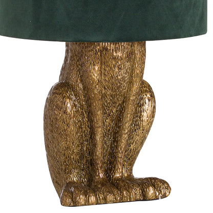 Antique Gold Hare Table Lamp With Green Velvet Shade Gold Resin 20696