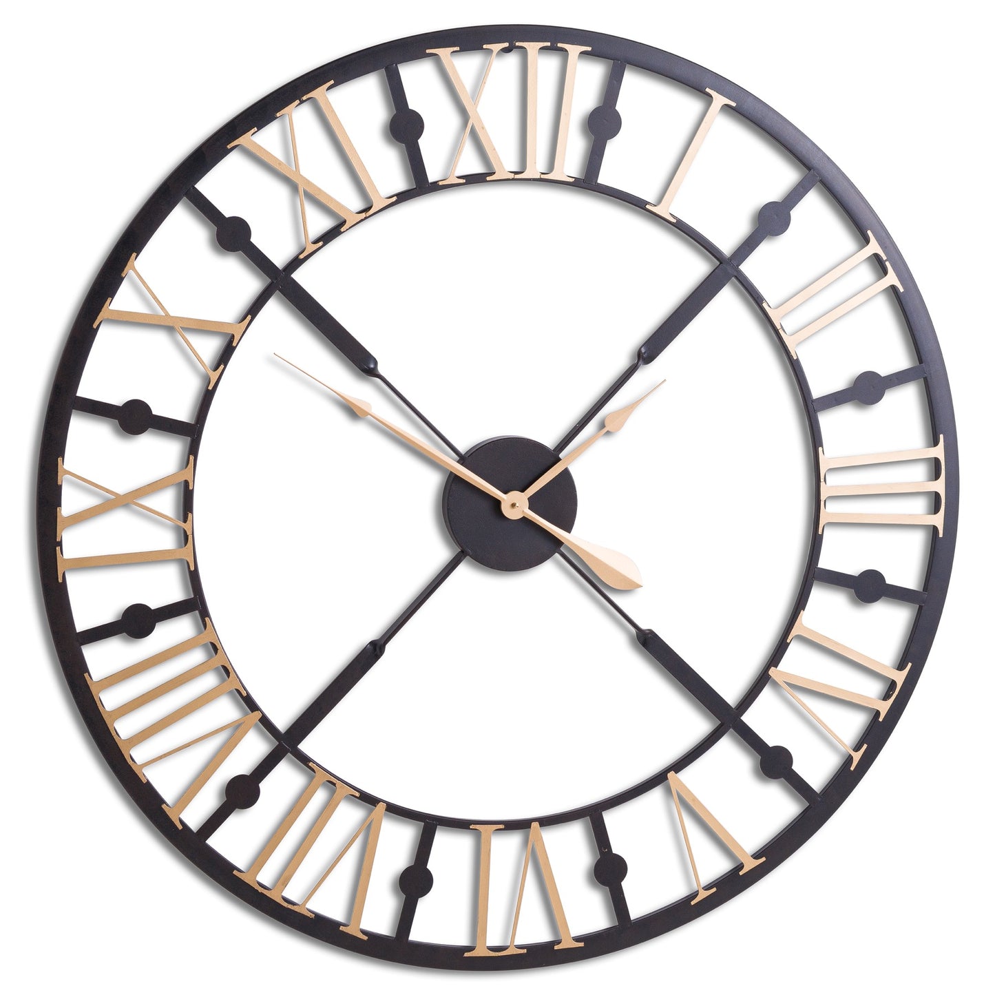 Black And Gold Skeleton Clock Black Metal 20795