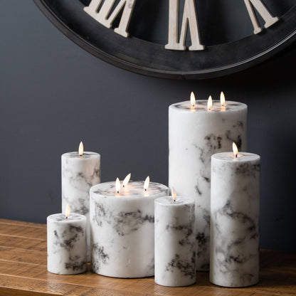 Luxe Collection Natural Glow 6x6 Marble Effect Led Candle White Plastic 20886