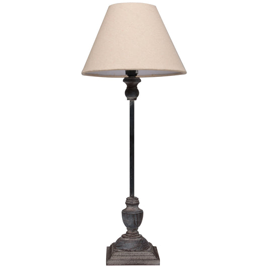 Incia Stem Table Lamp - Grey-Washed Wood Finish with Linen Shade - Minimalist & Country Chic